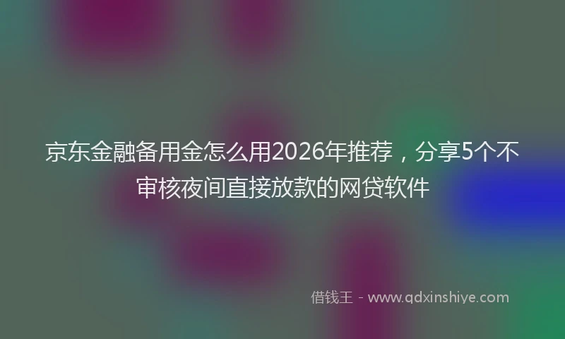 京东金融备用金怎么用2026年推荐，分享5个不审核夜间直接放款的网贷软件