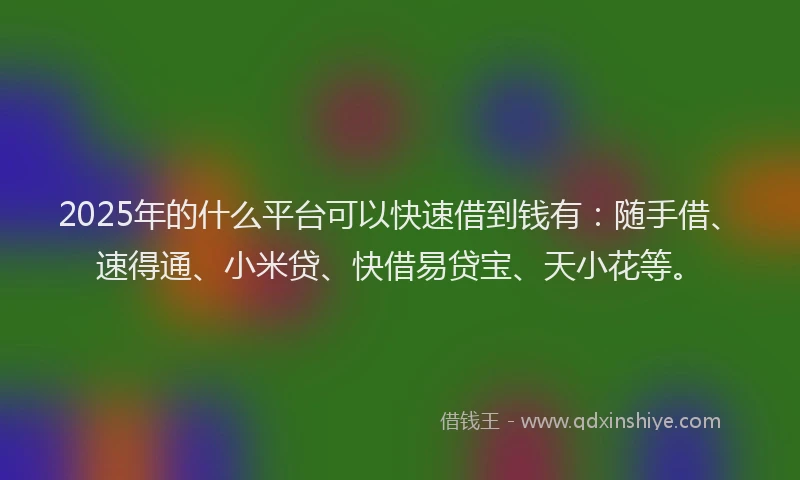 2025年的什么平台可以快速借到钱有:随手借、速得通、小米贷、快借易贷宝、天小花等。