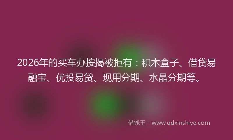 2026年的买车办按揭被拒有：积木盒子、借贷易融宝、优投易贷、现用分期、水晶分期等。