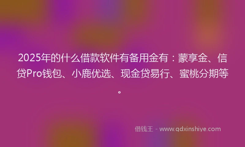 2025年的什么借款软件有备用金有：蒙享金、信贷Pro钱包、小鹿优选、现金贷易行、蜜桃分期等。