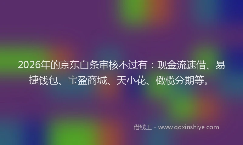 2026年的京东白条审核不过有:现金流速借、易捷钱包、宝盈商城、天小花、橄榄分期等。