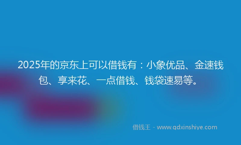 2025年的京东上可以借钱有：小象优品、金速钱包、享来花、一点借钱、钱袋速易等。