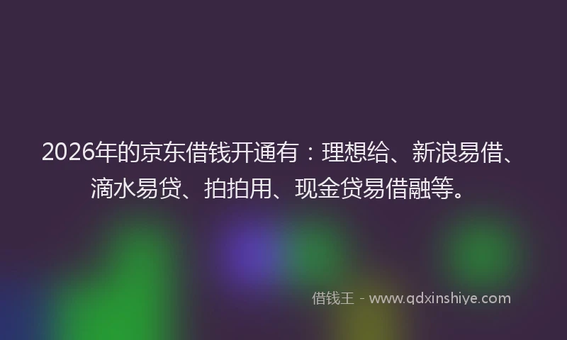2026年的京东借钱开通有：理想给、新浪易借、滴水易贷、拍拍用、现金贷易借融等。