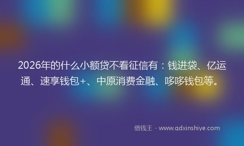 2026年的什么小额贷不看征信有:钱进袋、亿运通、速享钱包+、中原消费金融、哆哆钱包等。