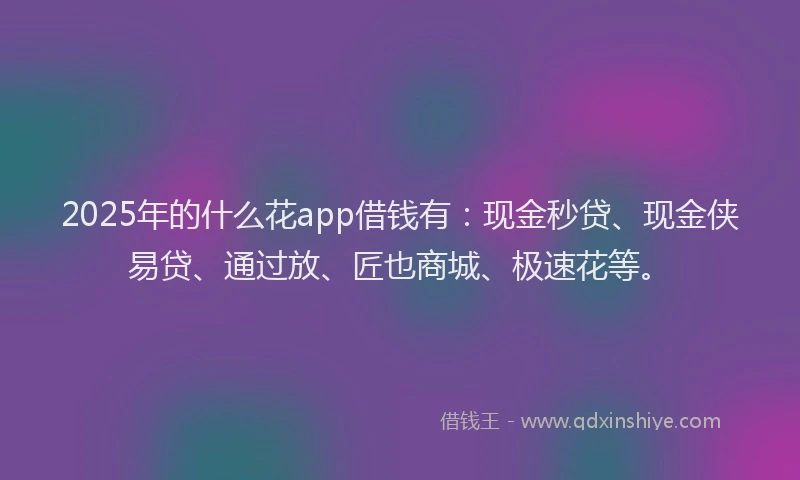 2025年的什么花app借钱有：现金秒贷、现金侠易贷、通过放、匠也商城、极速花等。