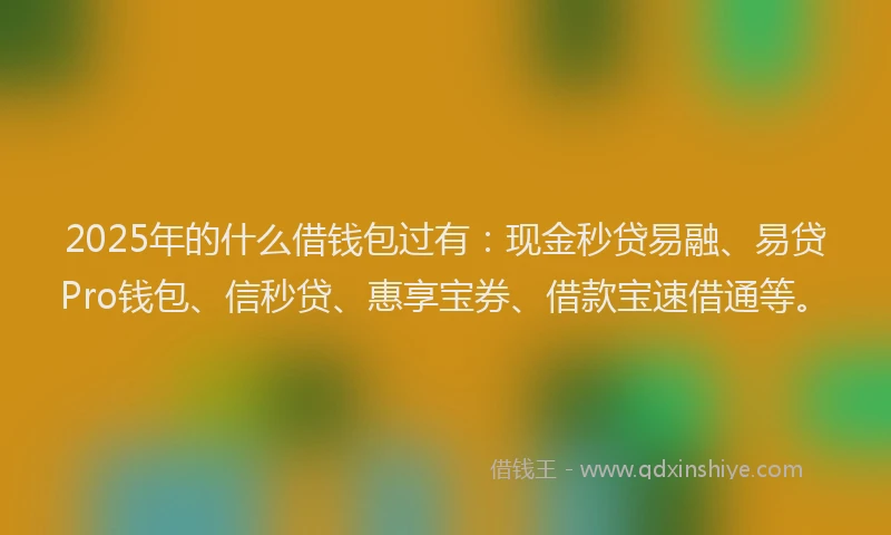 2025年的什么借钱包过有：现金秒贷易融、易贷Pro钱包、信秒贷、惠享宝券、借款宝速借通等。