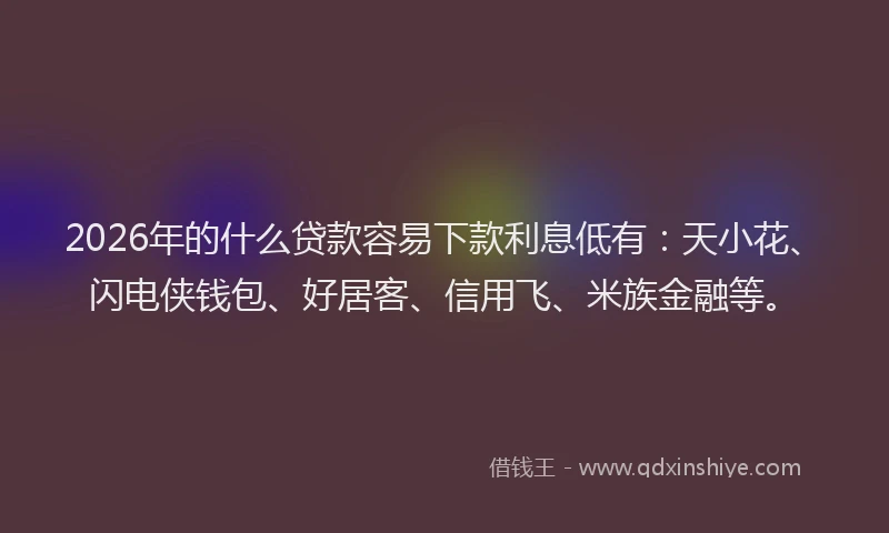 2026年的什么贷款容易下款利息低有:天小花、闪电侠钱包、好居客、信用飞、米族金融等。