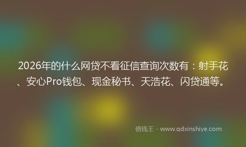 2026年的什么网贷不看征信查询次数有:射手花、安心Pro钱包、现金秘书、天浩花、闪贷通等。