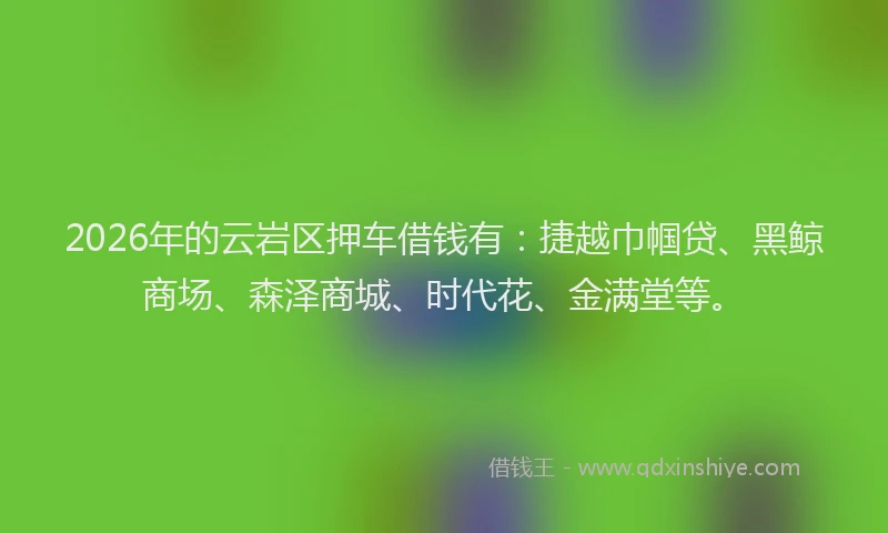 2026年的云岩区押车借钱有:捷越巾帼贷、黑鲸商场、森泽商城、时代花、金满堂等。