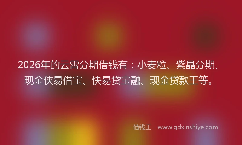 2026年的云霄分期借钱有：小麦粒、紫晶分期、现金侠易借宝、快易贷宝融、现金贷款王等。