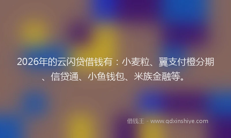2026年的云闪贷借钱有:小麦粒、翼支付橙分期、信贷通、小鱼钱包、米族金融等。