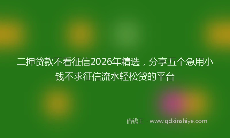 二押贷款不看征信2026年精选，分享五个急用小钱不求征信流水轻松贷的平台