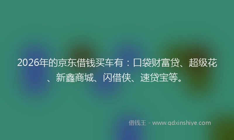 2026年的京东借钱买车有：口袋财富贷、超级花、新鑫商城、闪借侠、速贷宝等。