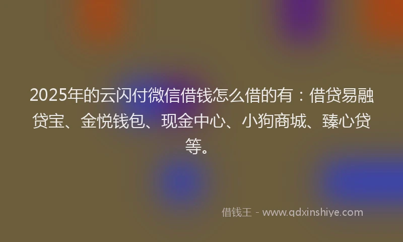 2025年的云闪付微信借钱怎么借的有:借贷易融贷宝、金悦钱包、现金中心、小狗商城、臻心贷等。