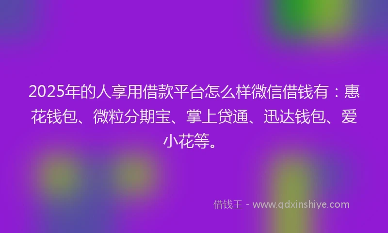 2025年的人享用借款平台怎么样微信借钱有：惠花钱包、微粒分期宝、掌上贷通、迅达钱包、爱小花等。