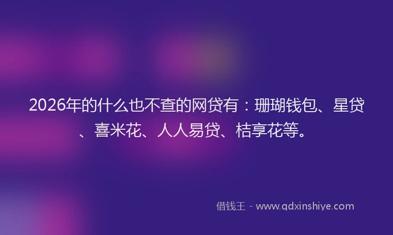 2026年的什么也不查的网贷有：珊瑚钱包、星贷、喜米花、人人易贷、桔享花等。