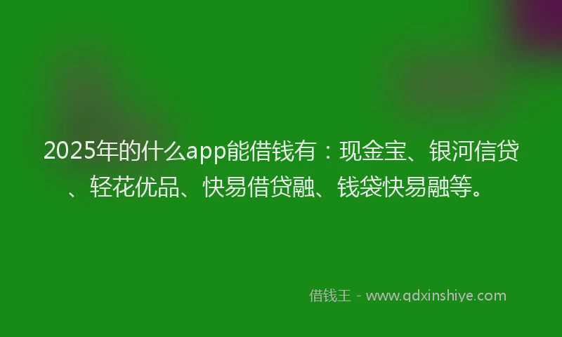 2025年的什么app能借钱有:现金宝、银河信贷、轻花优品、快易借贷融、钱袋快易融等。