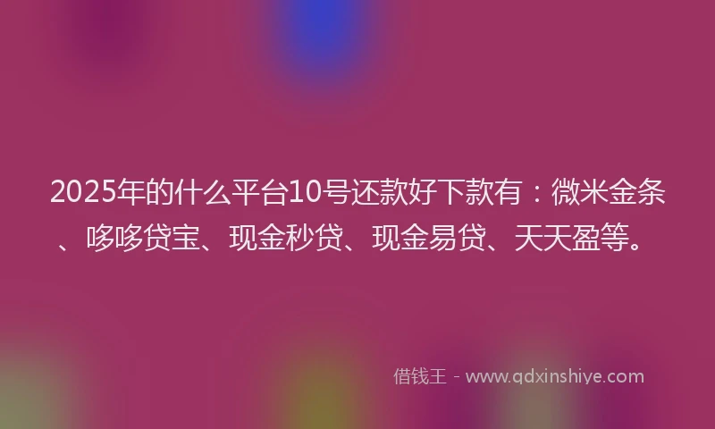 2025年的什么平台10号还款好下款有：微米金条、哆哆贷宝、现金秒贷、现金易贷、天天盈等。