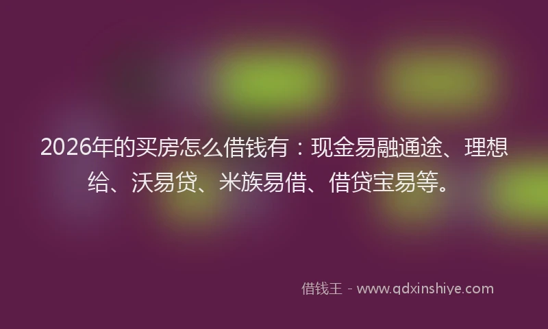 2026年的买房怎么借钱有：现金易融通途、理想给、沃易贷、米族易借、借贷宝易等。