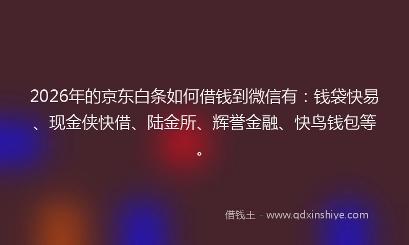 2026年的京东白条如何借钱到微信有：钱袋快易、现金侠快借、陆金所、辉誉金融、快鸟钱包等。