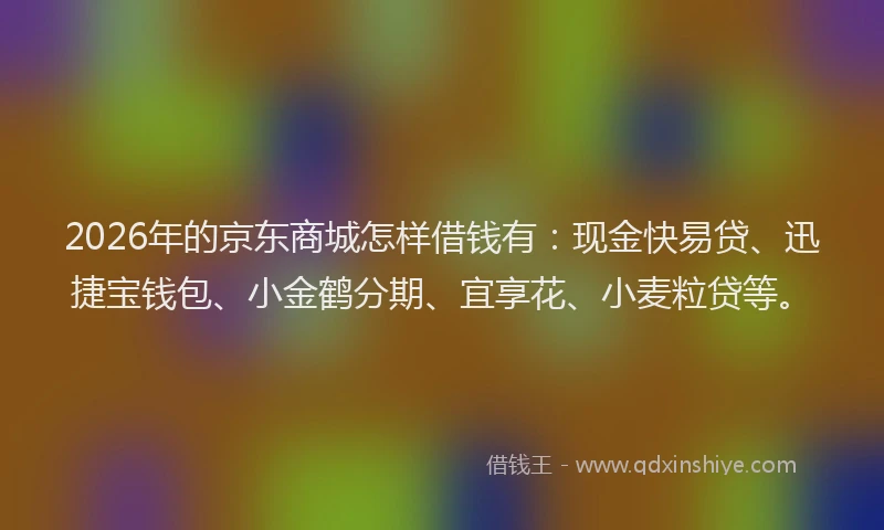 2026年的京东商城怎样借钱有：现金快易贷、迅捷宝钱包、小金鹤分期、宜享花、小麦粒贷等。