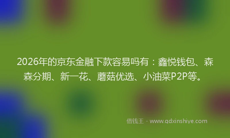 2026年的京东金融下款容易吗有：鑫悦钱包、森森分期、新一花、蘑菇优选、小油菜P2P等。