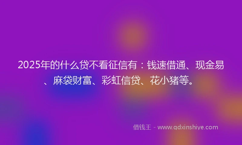 2025年的什么贷不看征信有：钱速借通、现金易、麻袋财富、彩虹信贷、花小猪等。