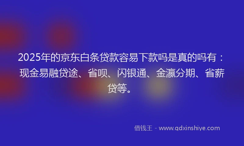 2025年的京东白条贷款容易下款吗是真的吗有：现金易融贷途、省呗、闪银通、金瀛分期、省薪贷等。