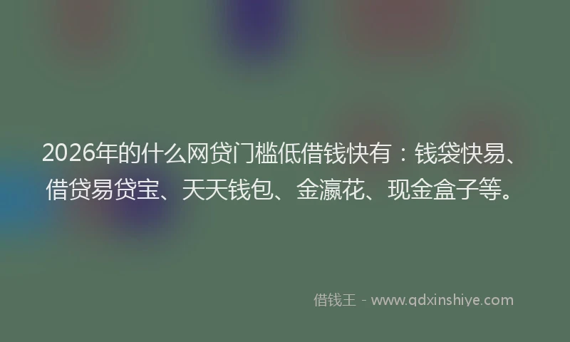 2026年的什么网贷门槛低借钱快有：钱袋快易、借贷易贷宝、天天钱包、金瀛花、现金盒子等。