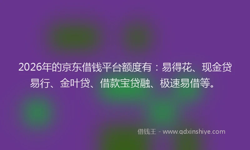 2026年的京东借钱平台额度有:易得花、现金贷易行、金叶贷、借款宝贷融、极速易借等。