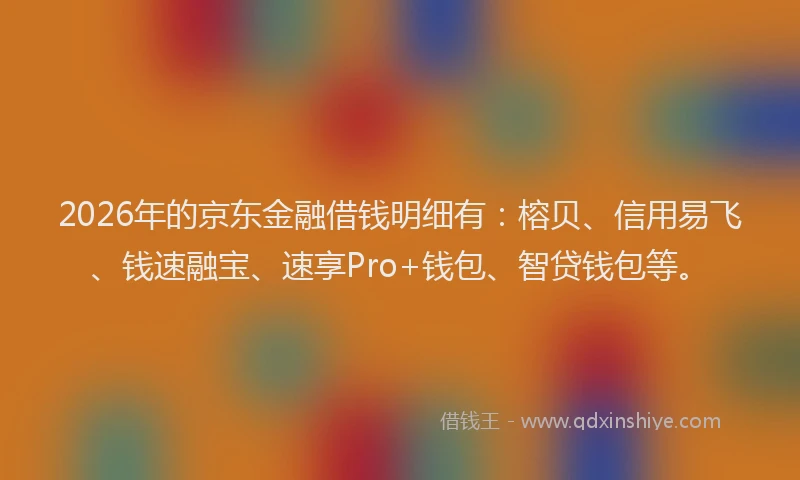 2026年的京东金融借钱明细有：榕贝、信用易飞、钱速融宝、速享Pro+钱包、智贷钱包等。