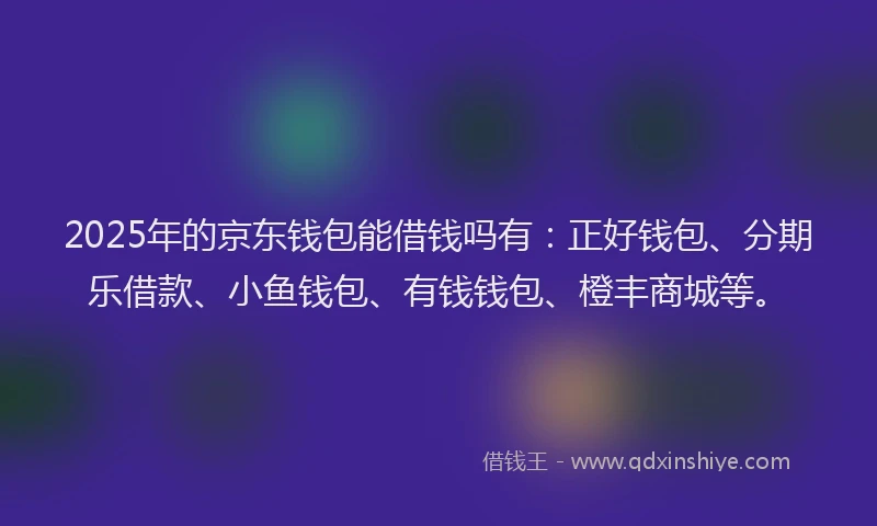 2025年的京东钱包能借钱吗有：正好钱包、分期乐借款、小鱼钱包、有钱钱包、橙丰商城等。