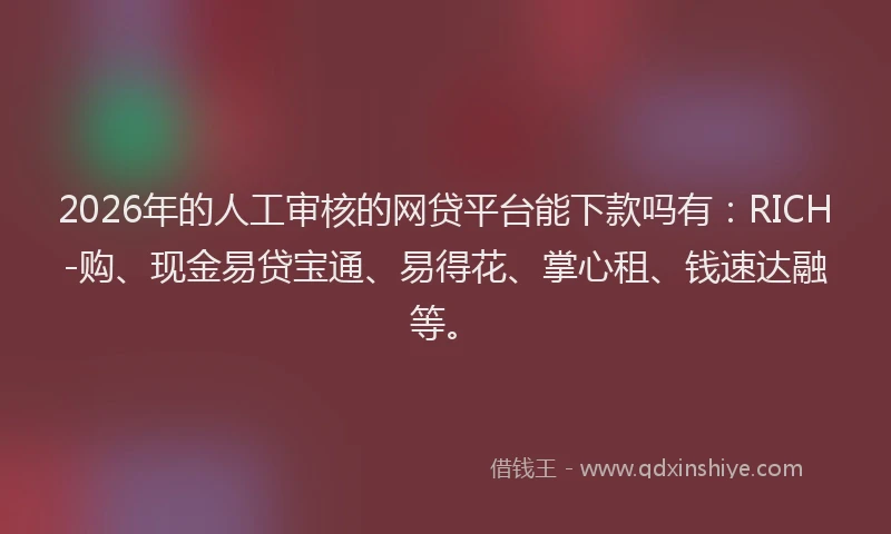 2026年的人工审核的网贷平台能下款吗有：RICH-购、现金易贷宝通、易得花、掌心租、钱速达融等。