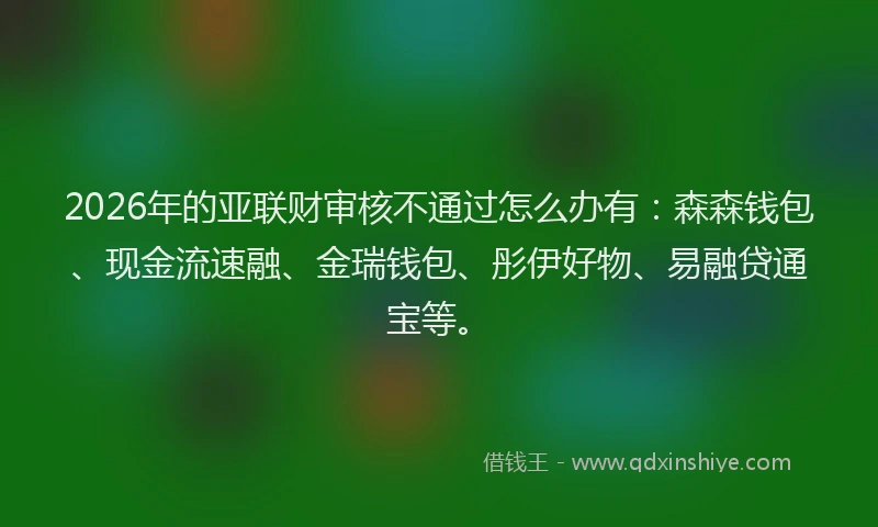 2026年的亚联财审核不通过怎么办有：森森钱包、现金流速融、金瑞钱包、彤伊好物、易融贷通宝等。