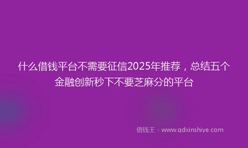 什么借钱平台不需要征信2025年推荐，总结五个金融创新秒下不要芝麻分的平台