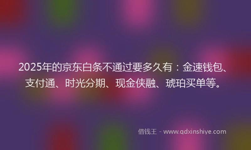2025年的京东白条不通过要多久有:金速钱包、支付通、时光分期、现金侠融、琥珀买单等。