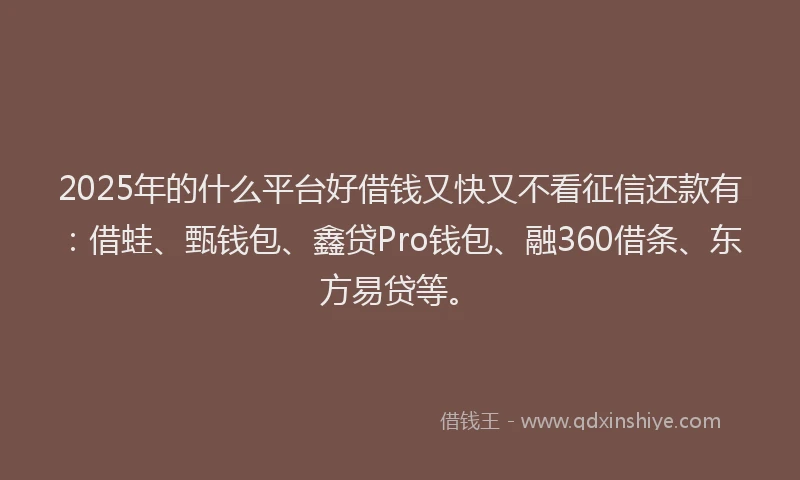 2025年的什么平台好借钱又快又不看征信还款有：借蛙、甄钱包、鑫贷Pro钱包、融360借条、东方易贷等。
