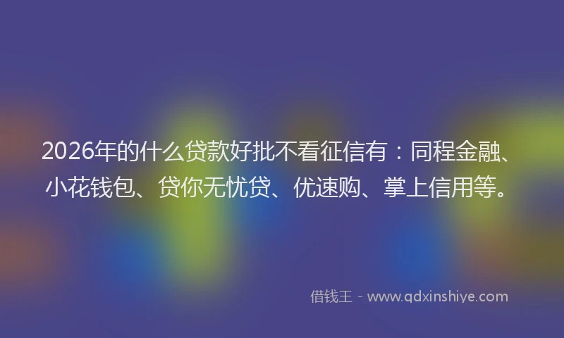 2026年的什么贷款好批不看征信有:同程金融、小花钱包、贷你无忧贷、优速购、掌上信用等。