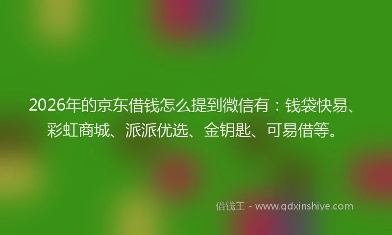 2026年的京东借钱怎么提到微信有：钱袋快易、彩虹商城、派派优选、金钥匙、可易借等。