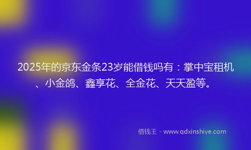2025年的京东金条23岁能借钱吗有：掌中宝租机、小金鸽、鑫享花、全金花、天天盈等。