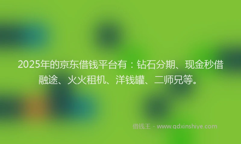 2025年的京东借钱平台有:钻石分期、现金秒借融途、火火租机、洋钱罐、二师兄等。