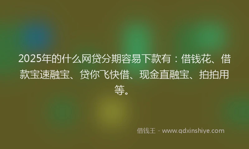 2025年的什么网贷分期容易下款有:借钱花、借款宝速融宝、贷你飞快借、现金直融宝、拍拍用等。