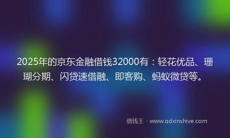 2025年的京东金融借钱32000有：轻花优品、珊瑚分期、闪贷速借融、即客购、蚂蚁微贷等。