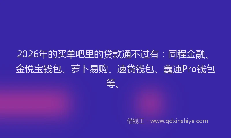 2026年的买单吧里的贷款通不过有：同程金融、金悦宝钱包、萝卜易购、速贷钱包、鑫速Pro钱包等。