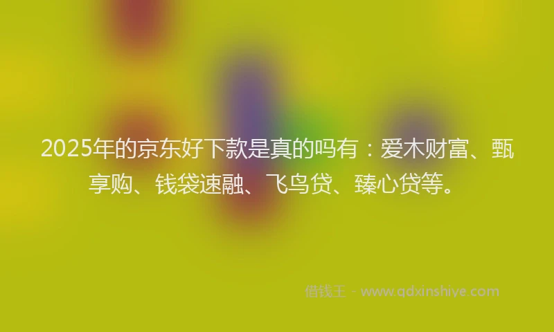 2025年的京东好下款是真的吗有：爱木财富、甄享购、钱袋速融、飞鸟贷、臻心贷等。