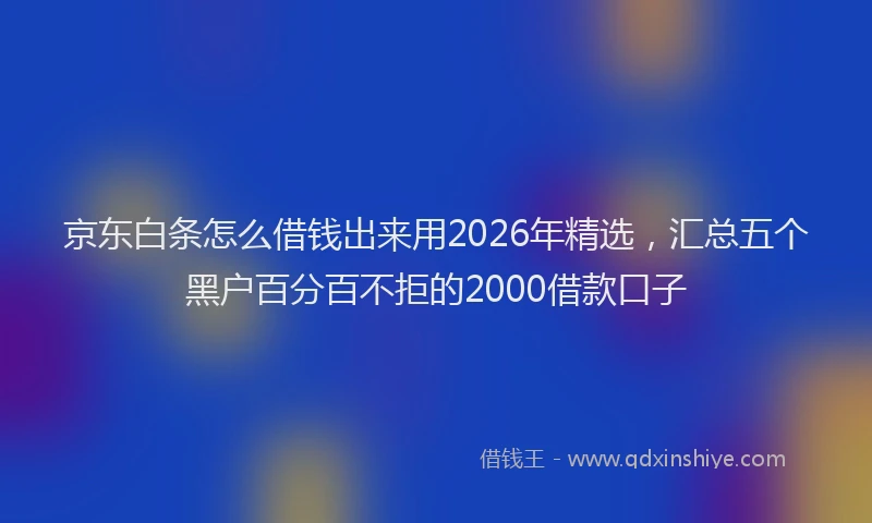 京东白条怎么借钱出来用2026年精选，汇总五个黑户百分百不拒的2000借款口子