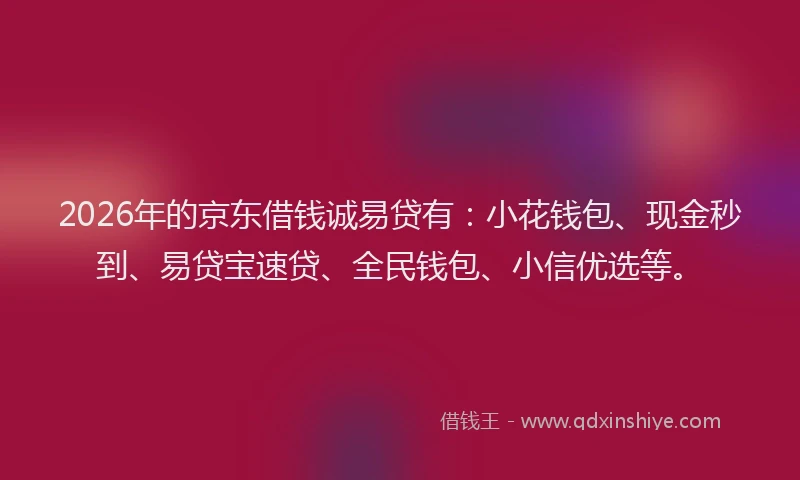 2026年的京东借钱诚易贷有：小花钱包、现金秒到、易贷宝速贷、全民钱包、小信优选等。