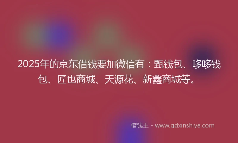 2025年的京东借钱要加微信有：甄钱包、哆哆钱包、匠也商城、天源花、新鑫商城等。