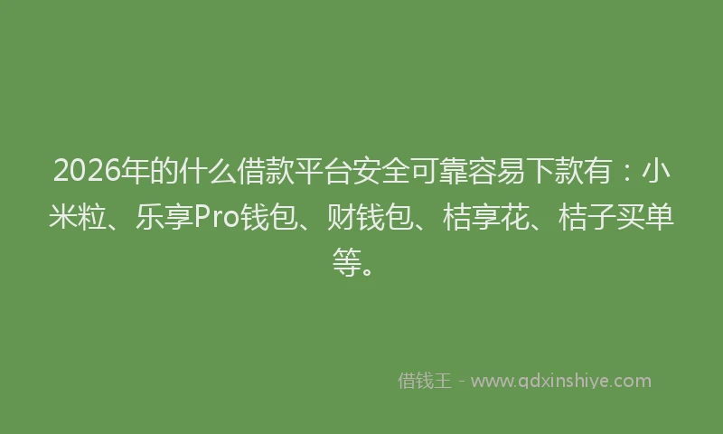 2026年的什么借款平台安全可靠容易下款有：小米粒、乐享Pro钱包、财钱包、桔享花、桔子买单等。