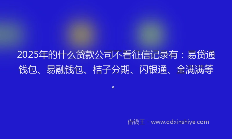 2025年的什么贷款公司不看征信记录有：易贷通钱包、易融钱包、桔子分期、闪银通、金满满等。